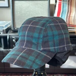 Pendleton Vintage Wool Men’s Adjust 4 Panel Black Watch Plaid Hat Cap Ear Flaps